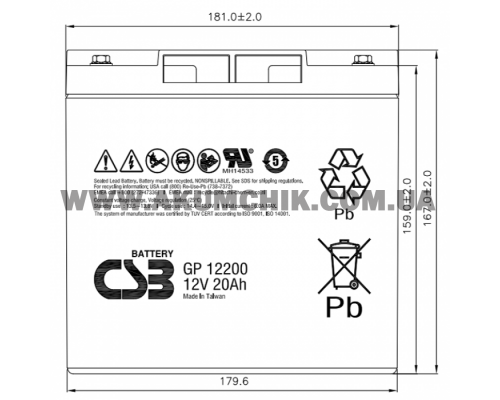 Аккумуляторная батарея CSB GP12200, 12V 20Ah (181х77х167 мм)