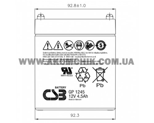 Акумуляторна батарея CSB GP1245 F1, 12V 4.5Ah (90 х70х100 (105))