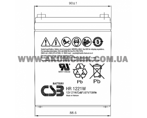 Акумуляторна батарея CSB HR1221WF2, 12V 5Ah (90 х70х100 (105))