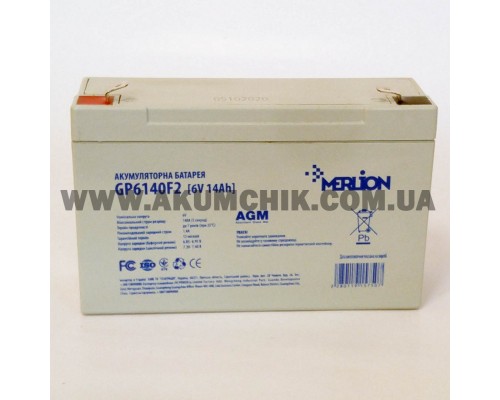 Акумуляторна батарея Merlion AGM GP6140F2, 6V 14Ah (151х50х94 (100)) 3826