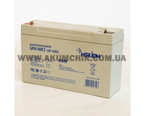 Акумуляторна батарея Merlion AGM GP6140F2, 6V 14Ah (151х50х94 (100)) 3826