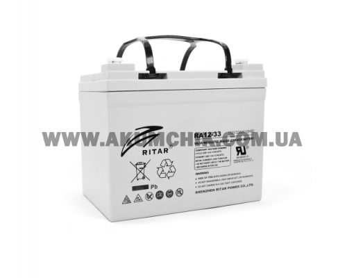 Акумуляторна батарея AGM RITAR RA12-33, Gray Case, 12V 33.0Ah ( 195 x 130 x155 (168) )